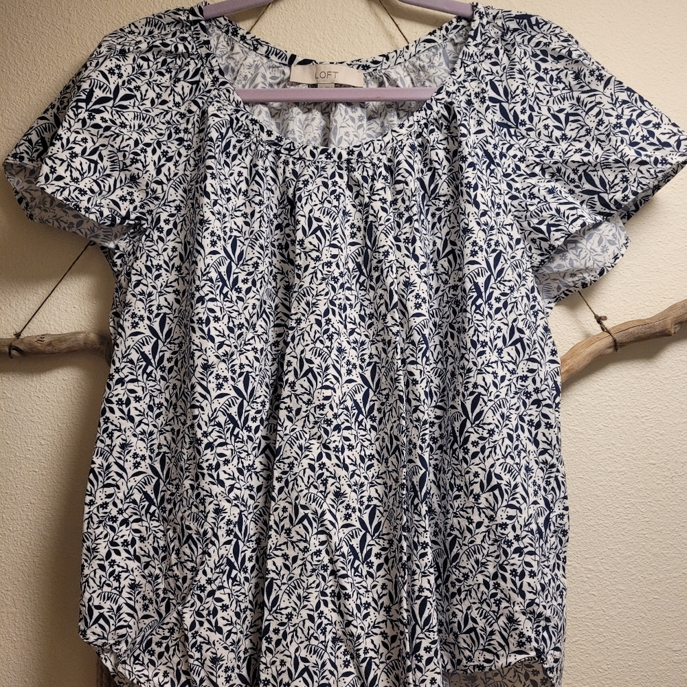 Loft bird shirred scoop neck top
